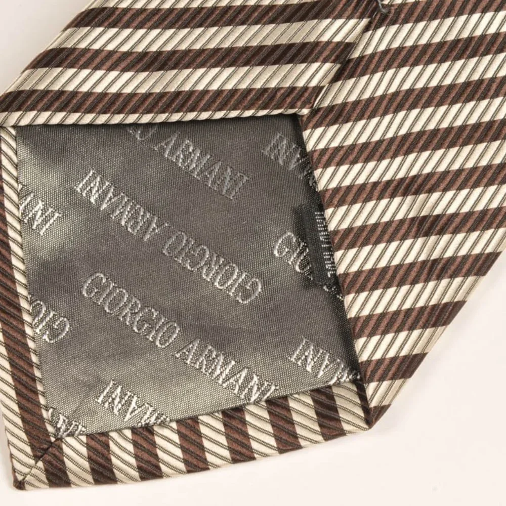 Armani Designer diagonal striped gold and brown Tie hand made in italy {Mint} - Picture 5 of 7